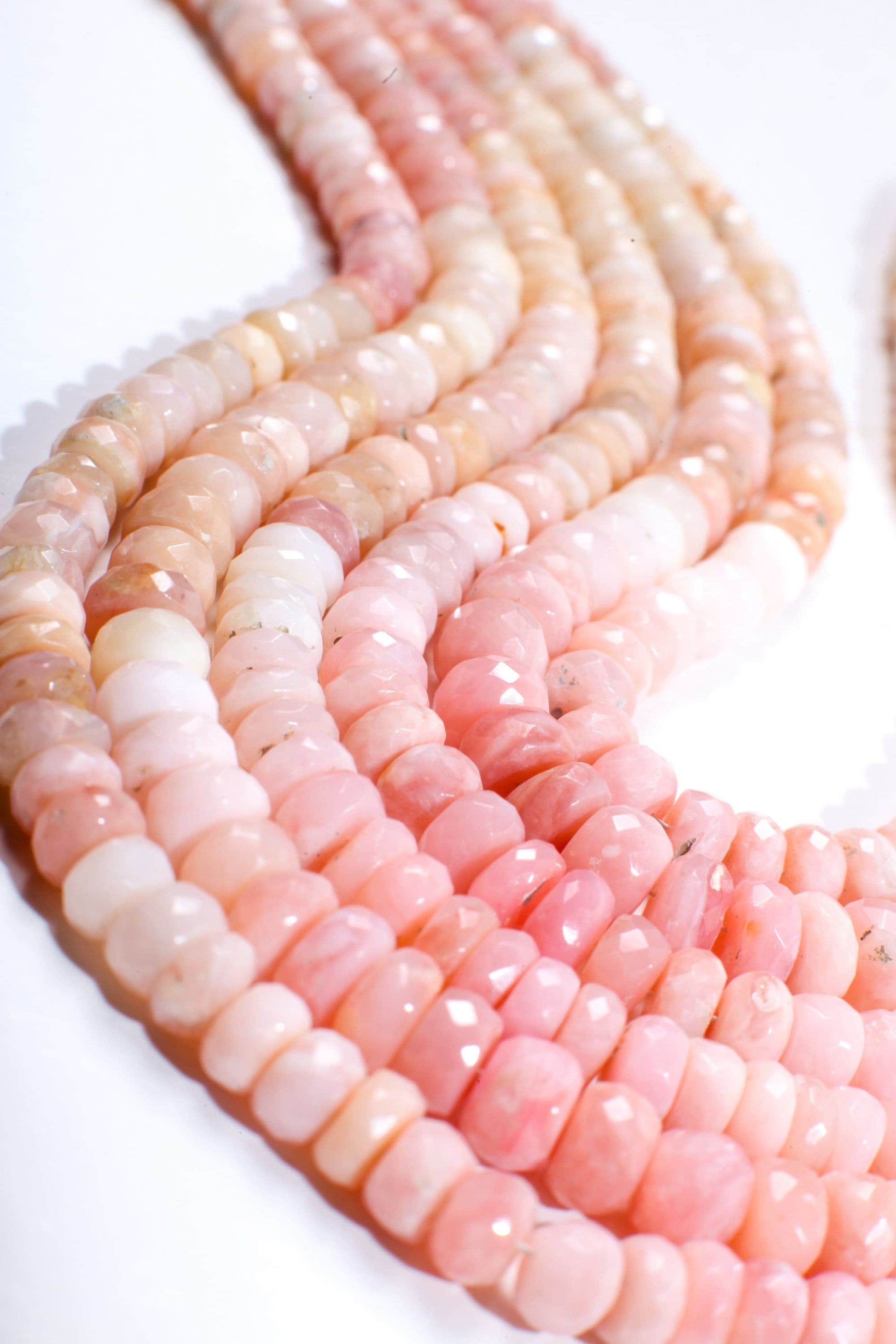 Pink Opal Rondelle, Natural Shaded Pink Peruvian Opal Faceted Roundel 4-4.5 and 7.5-8mm Jewelry Making Gemstone Beads 12.75&quot; Strand