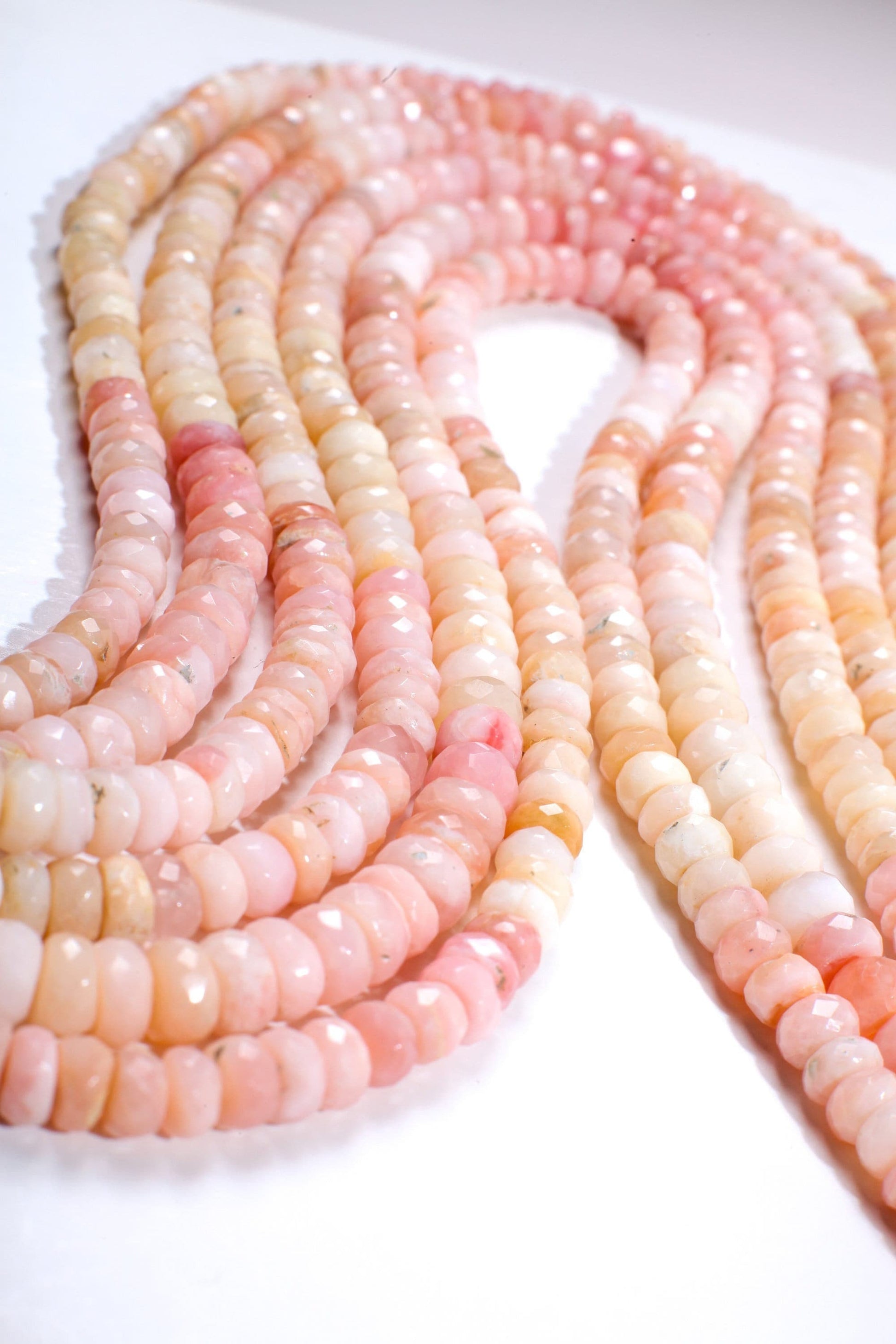 Pink Opal Rondelle, Natural Shaded Pink Peruvian Opal Faceted Roundel 4-4.5 and 7.5-8mm Jewelry Making Gemstone Beads 12.75&quot; Strand