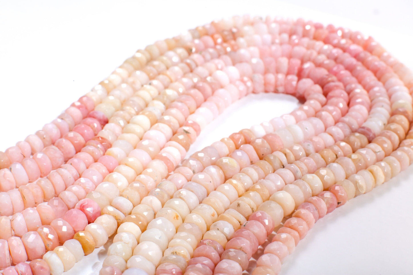 Pink Opal Rondelle, Natural Shaded Pink Peruvian Opal Faceted Roundel 4-4.5 and 7.5-8mm Jewelry Making Gemstone Beads 12.75&quot; Strand