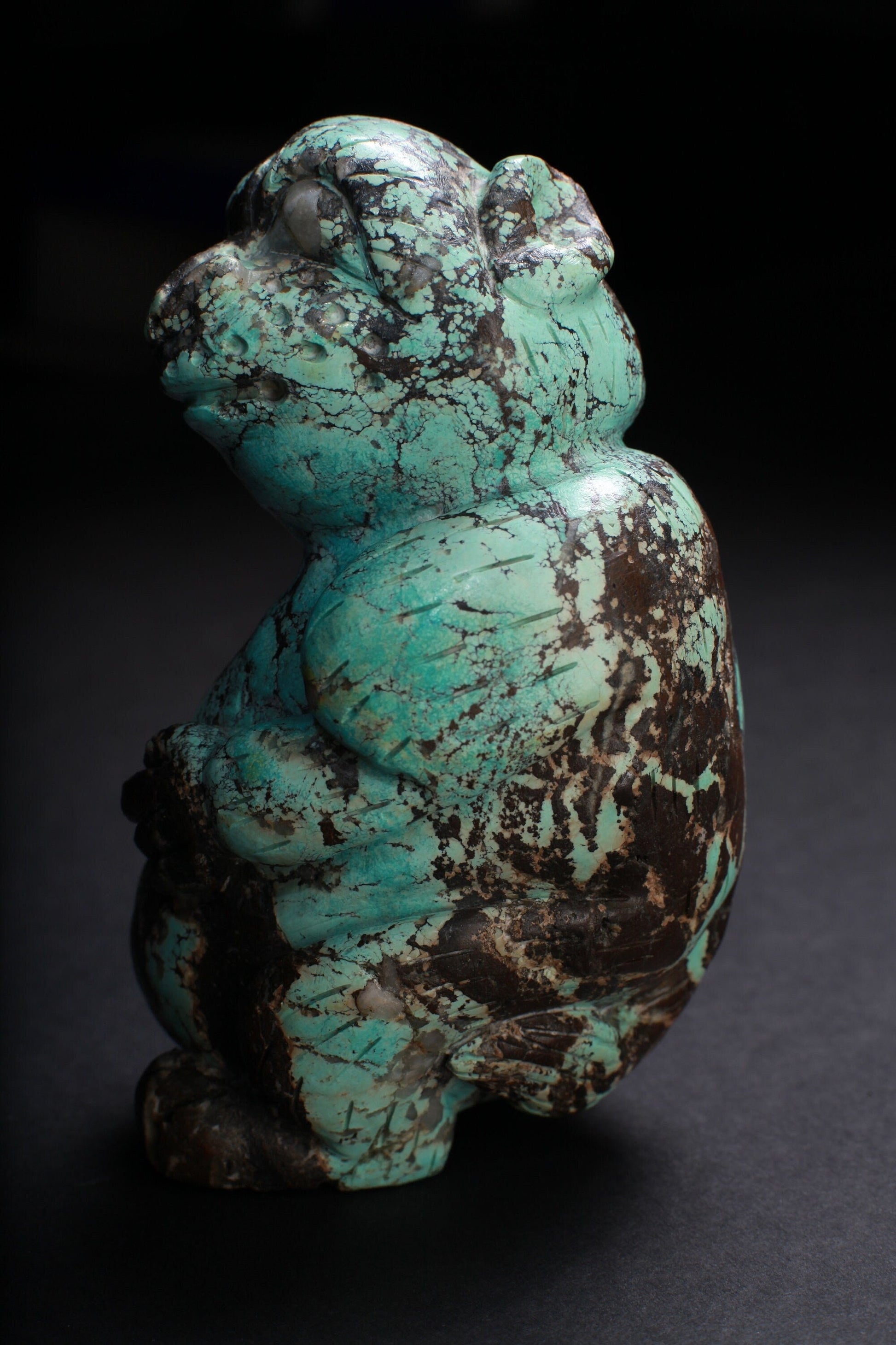 Genuine Spiderweb Turquoise Hand Carved Sloth, Totem, Miniature Animals Collectible Figurines Vintage Sculpture, Old Stock 746g 5x3x2.5"