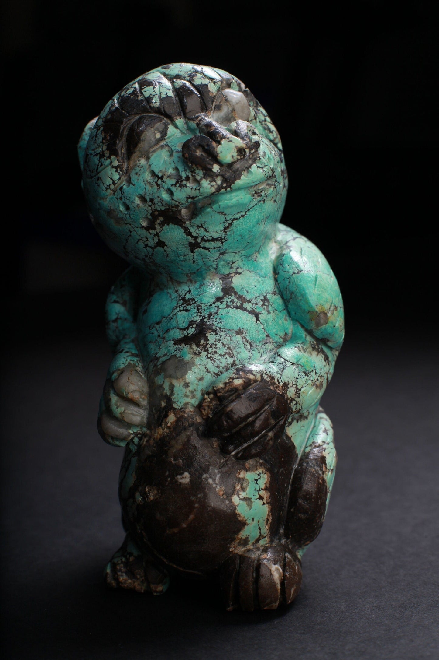 Genuine Spiderweb Turquoise Hand Carved Sloth, Totem, Miniature Animals Collectible Figurines Vintage Sculpture, Old Stock 746g 5x3x2.5"