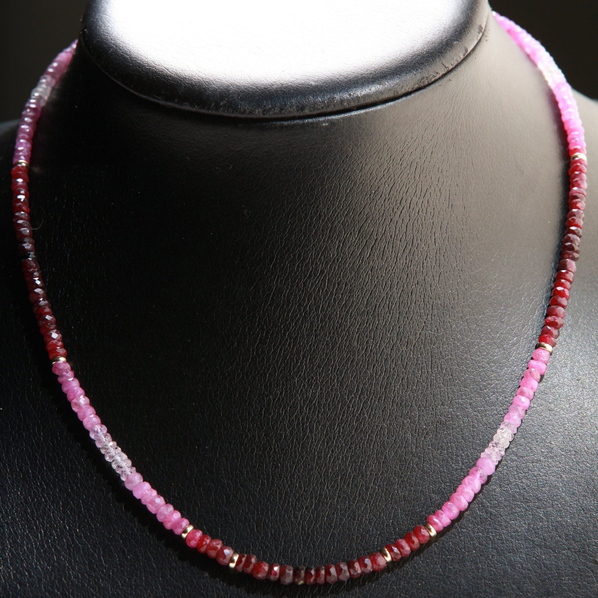 Natural AAA 3-3.5mm Ruby Ombre Shaded 14K Gold Filled Spacers & Clasp Necklace, July Birthstone, Mother&#39;s Day, Valentine, Precious Gift