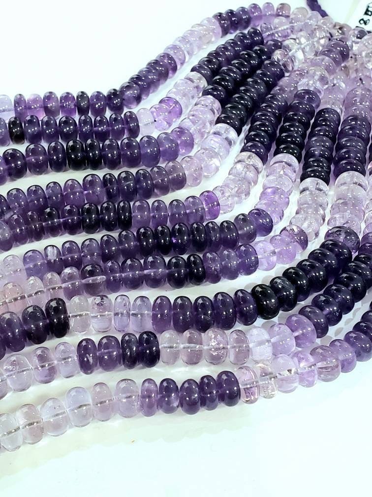 Natural Amethyst shaded Faceted tyre roundel,Natural AAA Ombre Amethyst Gemstone light & dark purple clear Beads 6.5-8.5mm, 8"Strand,