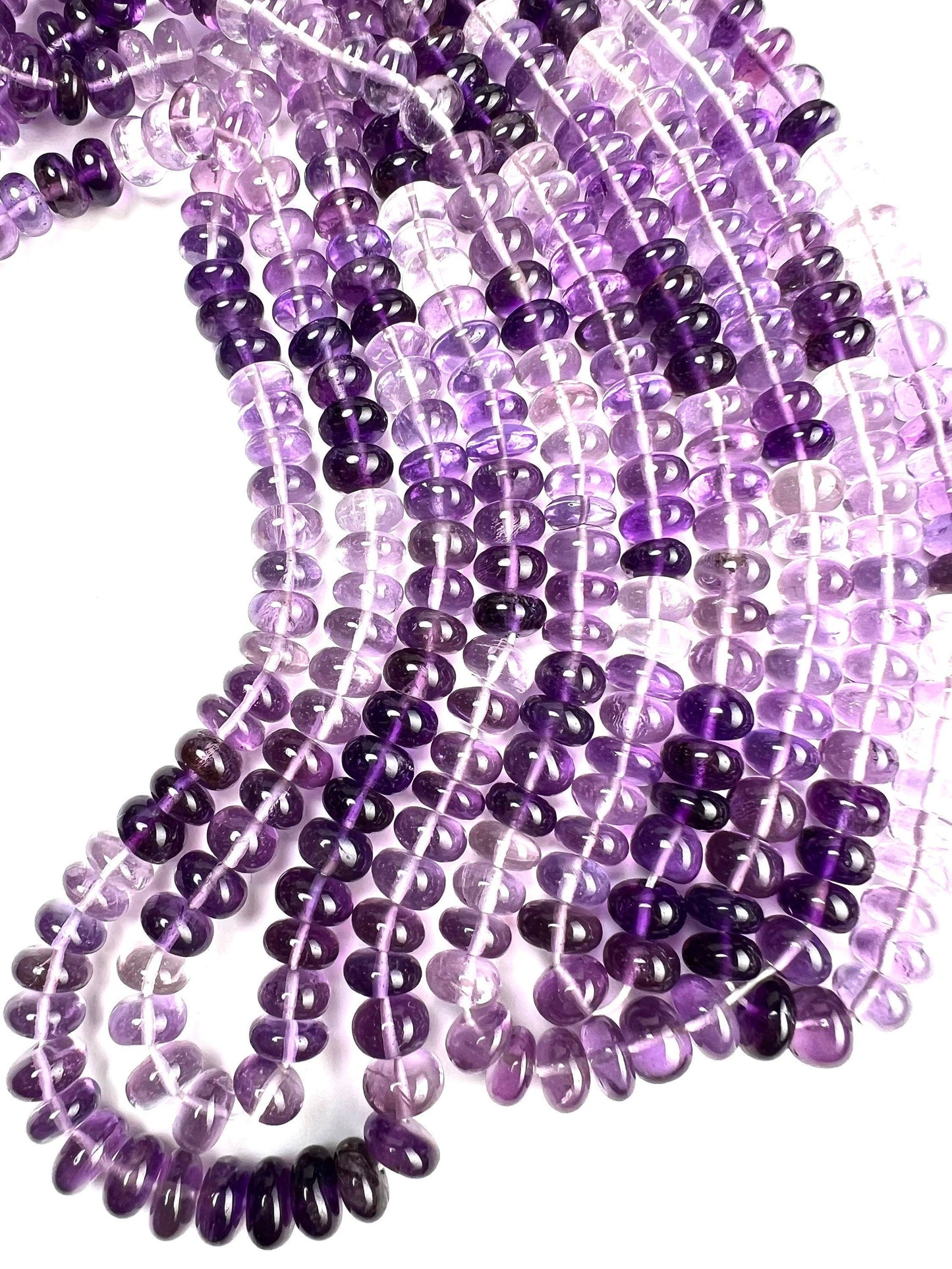 Natural Amethyst shaded Faceted tyre roundel,Natural AAA Ombre Amethyst Gemstone light & dark purple clear Beads 6.5-8.5mm, 8&quot;Strand,