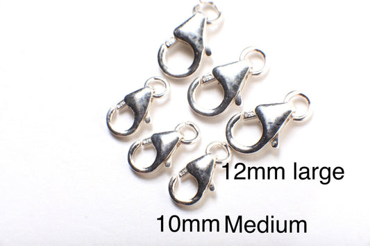 Trigger Lobster Clasp 8mm,10mm,12mm with Jump Ring, 925 Sterling Silver, DIY Jewelry Making Italian Findings, Beading Supplies, 5/10 Pieces