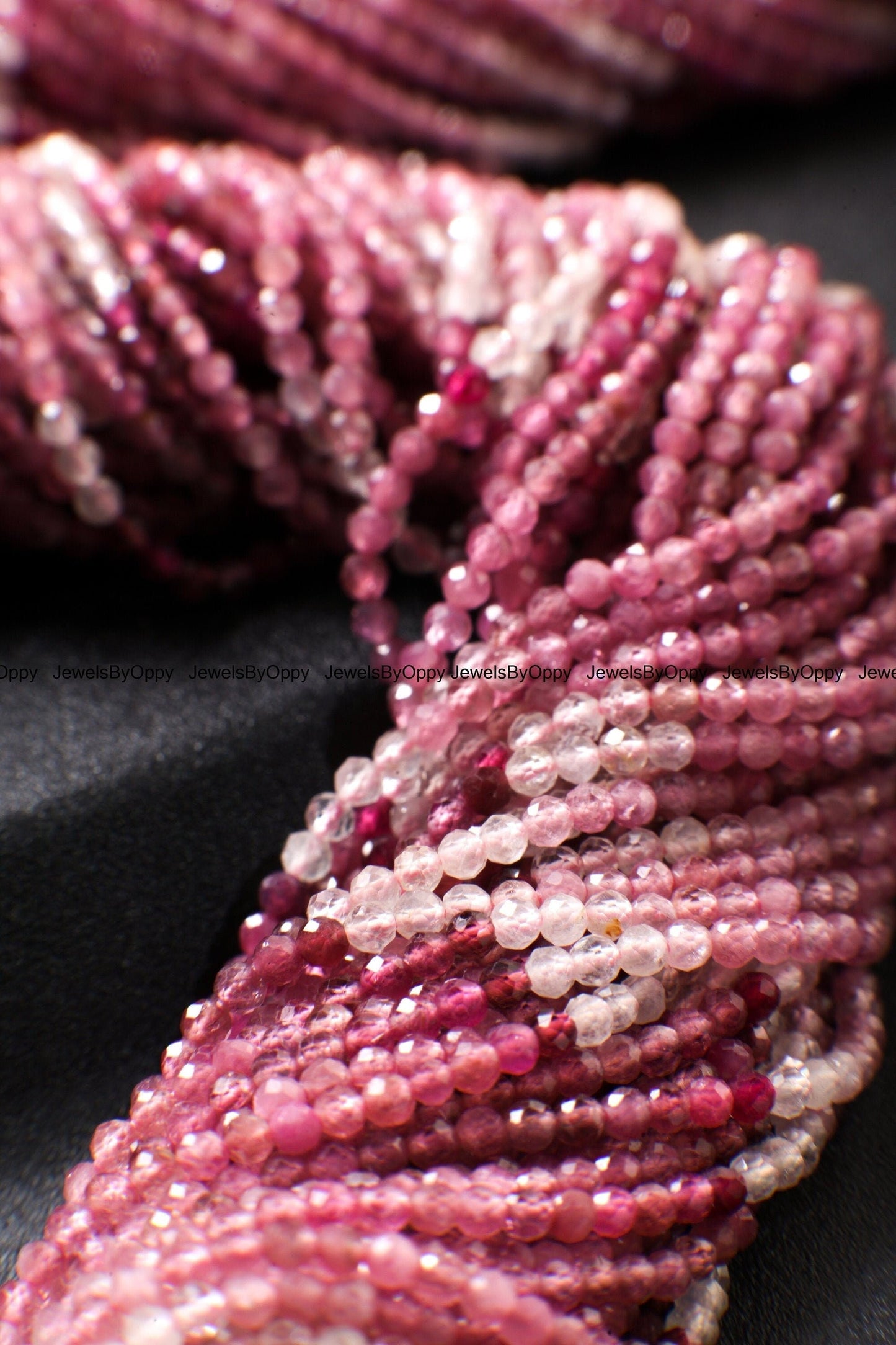 Pink Tourmaline, 2.5mm Ombre Pink Shaded Natural Tourmaline Faceted Diamond Micro Cut Faceted Round 12.5" Strand, AAA quality