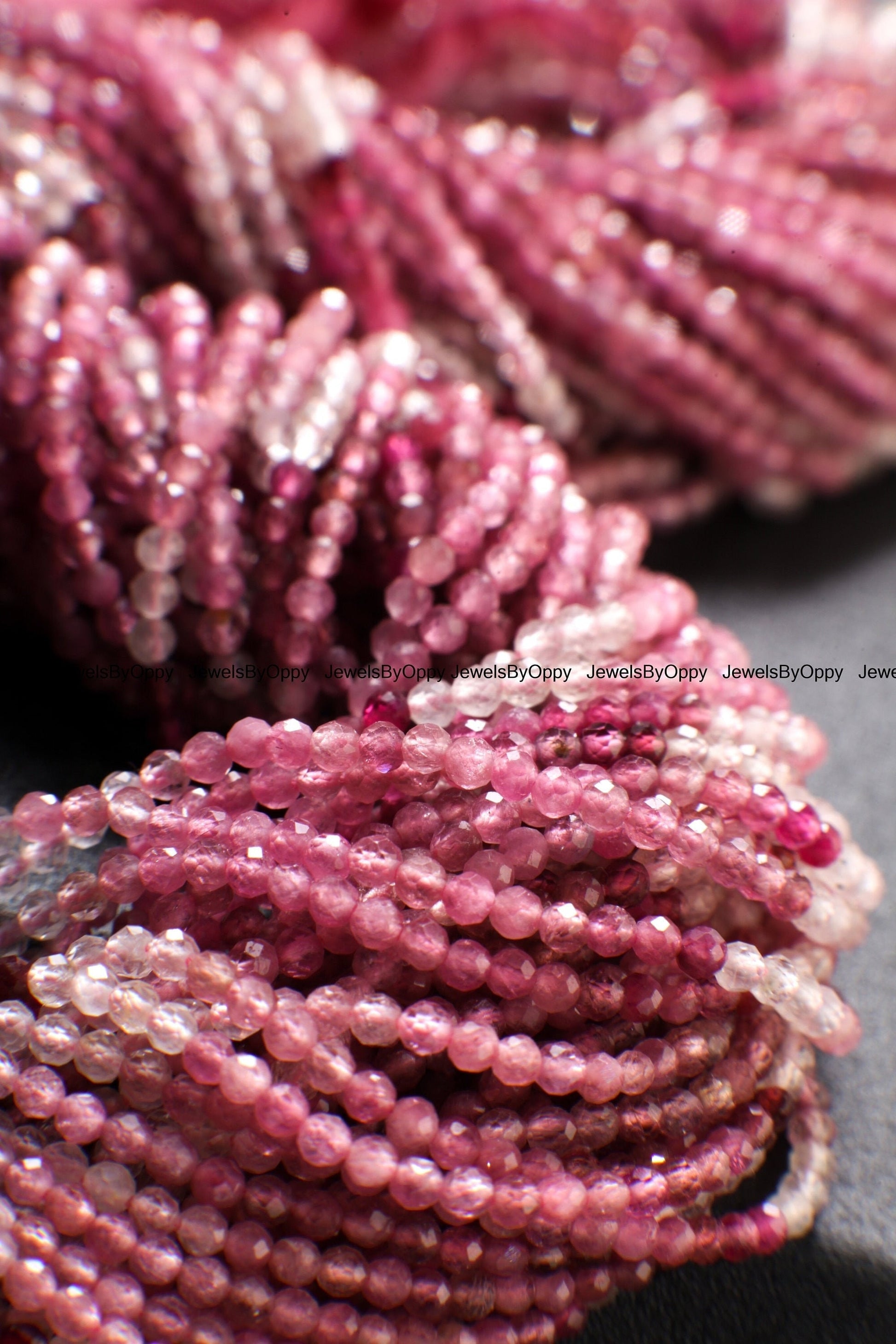 Pink Tourmaline, 2.5mm Ombre Pink Shaded Natural Tourmaline Faceted Diamond Micro Cut Faceted Round 12.5&quot; Strand, AAA quality