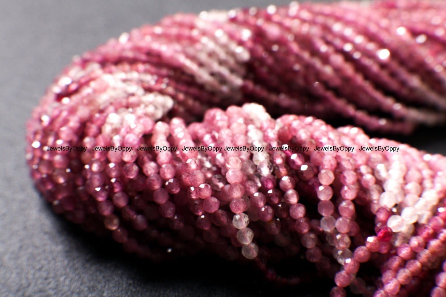 Pink Tourmaline, 2.5mm Ombre Pink Shaded Natural Tourmaline Faceted Diamond Micro Cut Faceted Round 12.5" Strand, AAA quality