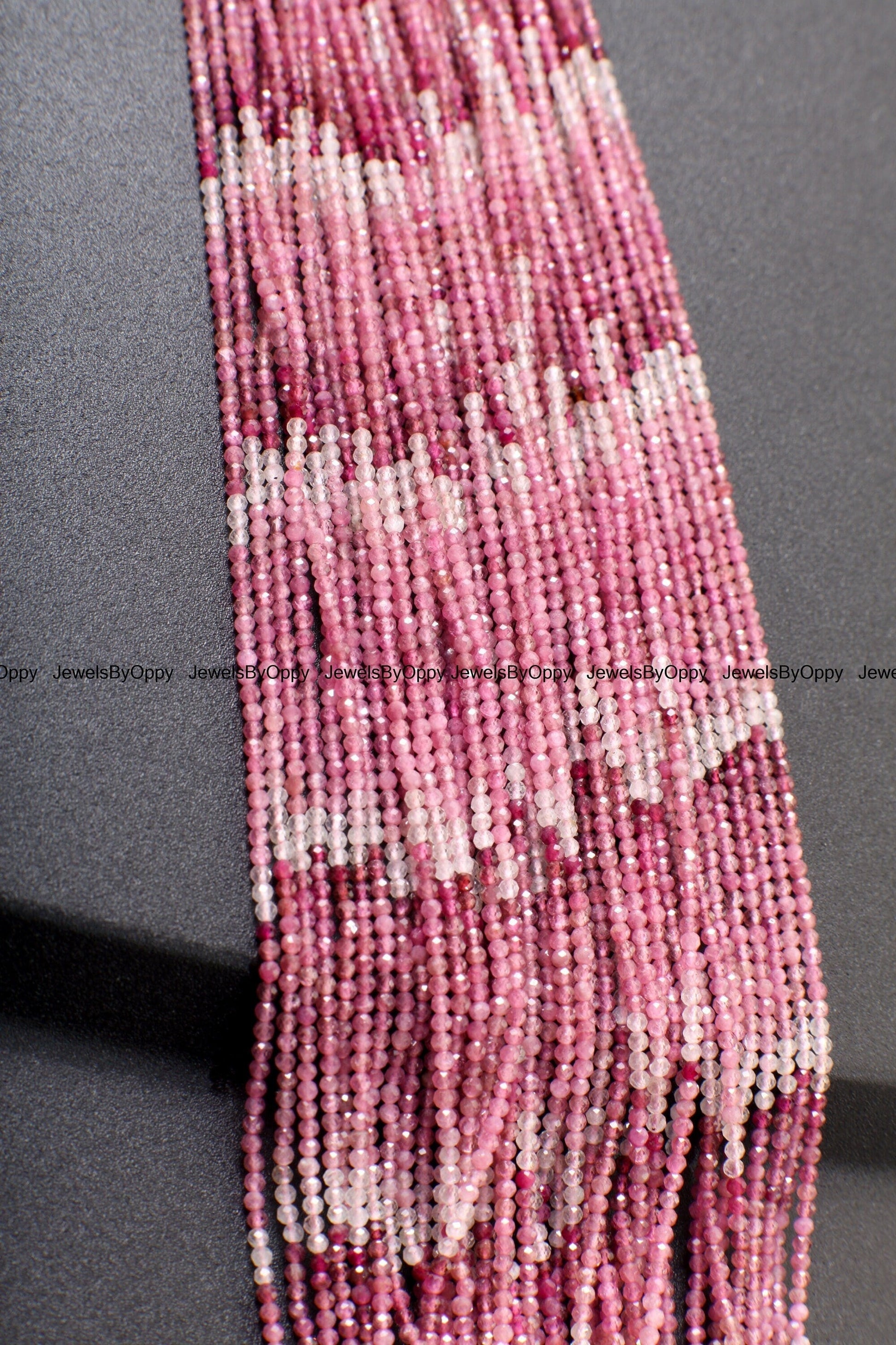 Pink Tourmaline, 2.5mm Ombre Pink Shaded Natural Tourmaline Faceted Diamond Micro Cut Faceted Round 12.5&quot; Strand, AAA quality