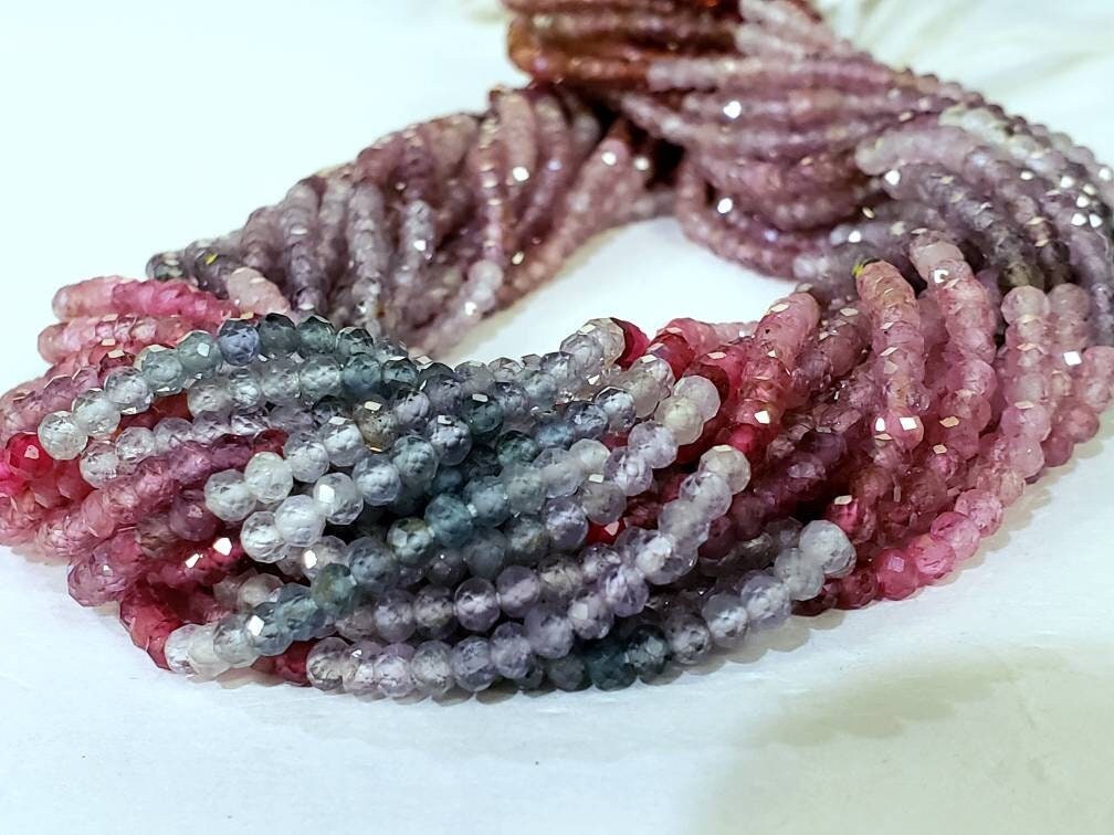 Multi Spinel Rondelle, Natural Multi Spinel Shaded AAA Micro Cut Faceted Roundel 3mm Jewelry Making Gemstone Beads 12.25&quot;&quot;