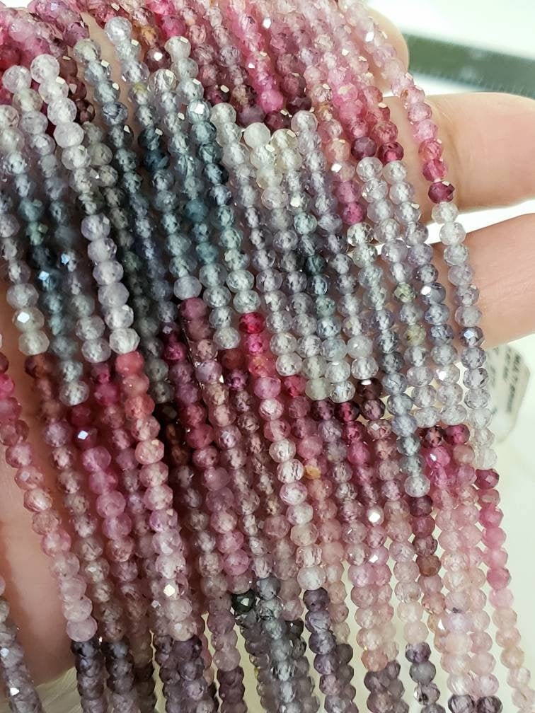 Multi Spinel Rondelle, Natural Multi Spinel Shaded AAA Micro Cut Faceted Roundel 3mm Jewelry Making Gemstone Beads 12.25""