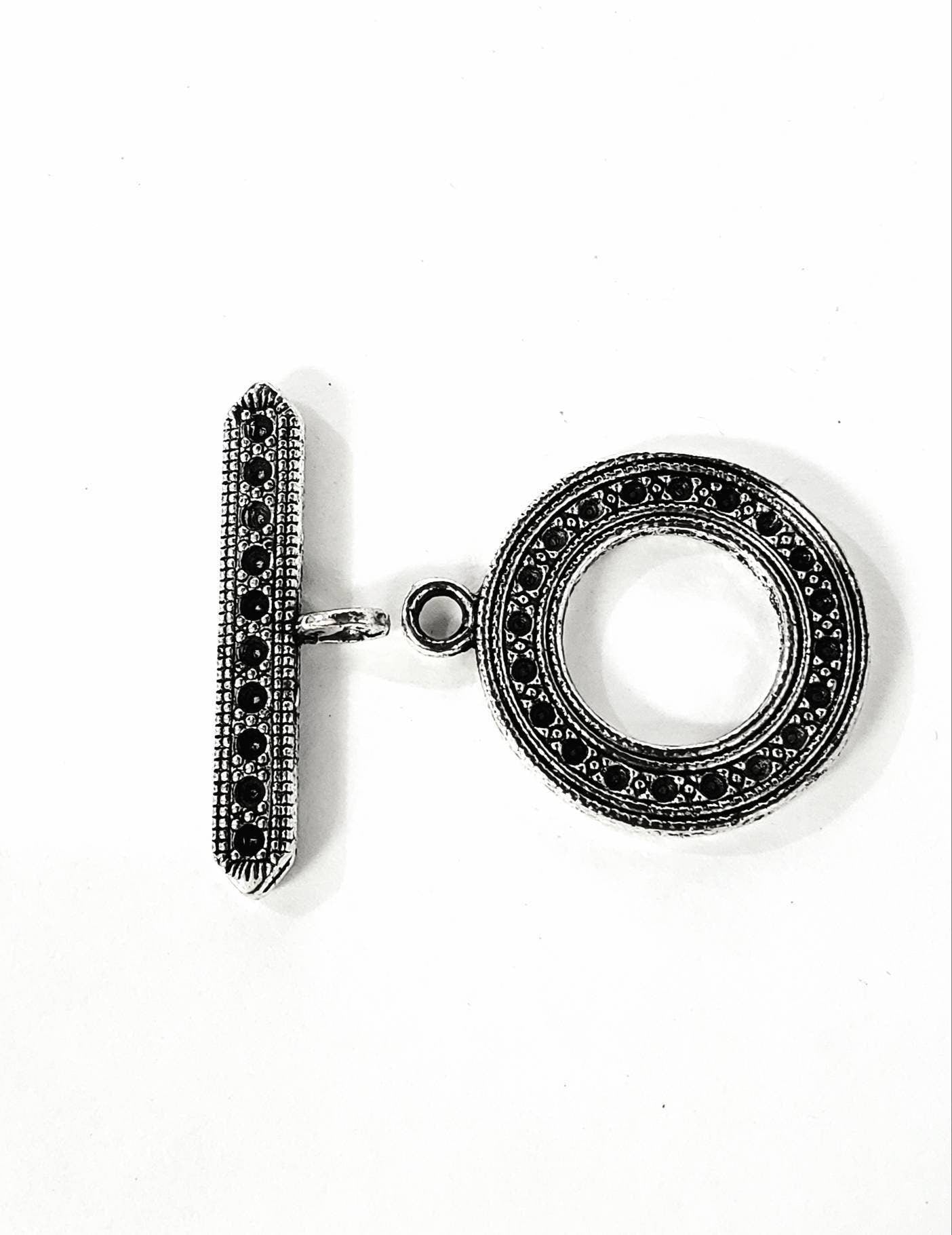 2 sets Marcasite style oxidized double sided large heavy duty 24mm toggle clasp. Jewelry making clasp.silver plated oxidized brass.