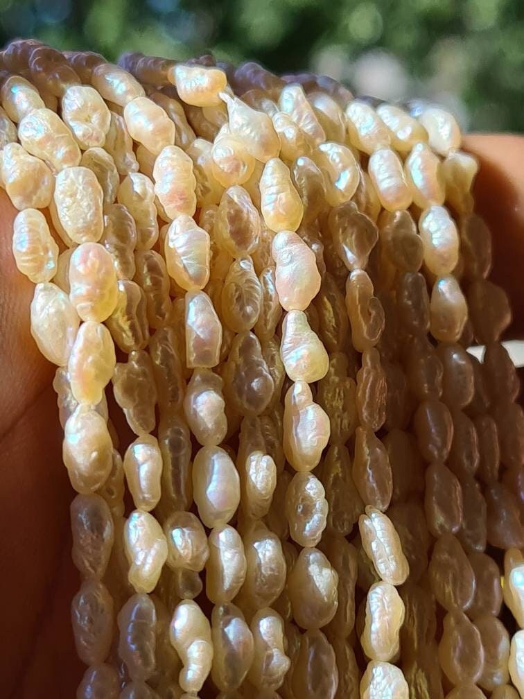 Japanese Vintage 3-3.5mm x 4/5/6/7mm to 5/6/7/8mm Freshwater Biwa Rice Pearl 15" Strand