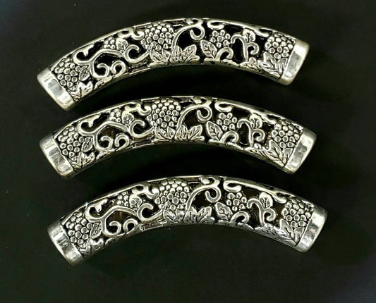 2 pieces Bali style Curved tube antique finished filigree large curved tube 50mm long,jewelry making focal tube.