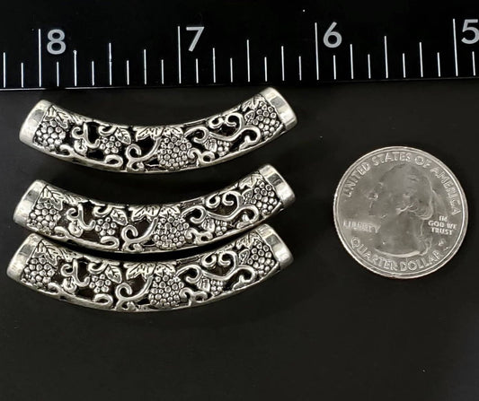 2 pieces Bali style Curved tube antique finished filigree large curved tube 50mm long,jewelry making focal tube.