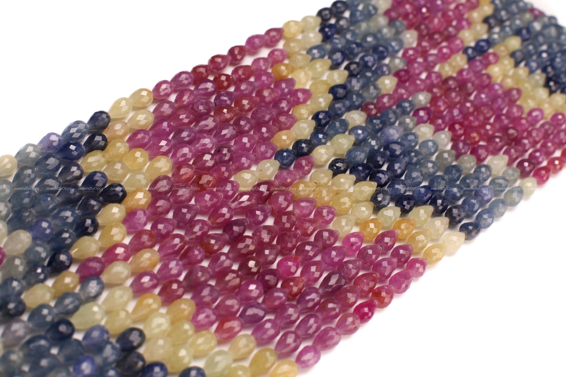 Multi Sapphire Briolette, Natural Multi Sapphire Micro Faceted Teardrop 5x7-8mm Briolette tol to bottom driled Jewelry Making Gemstone Bead