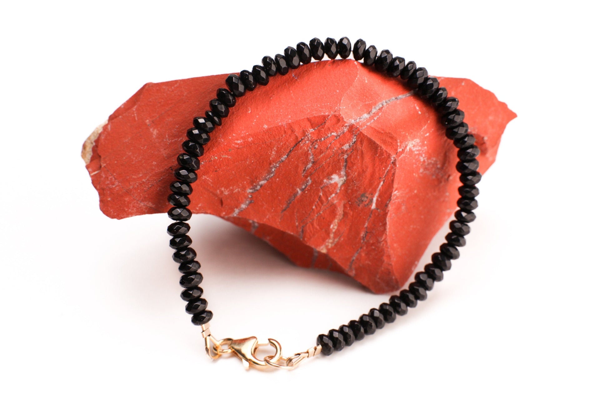 Black Onyx 4mm Faceted Rondelle in 14K Gold Filled Chakra Bracelet