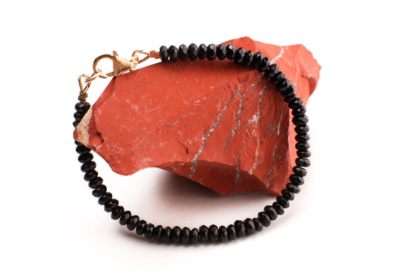 Black Onyx 4mm Faceted Rondelle in 14K Gold Filled Chakra Bracelet