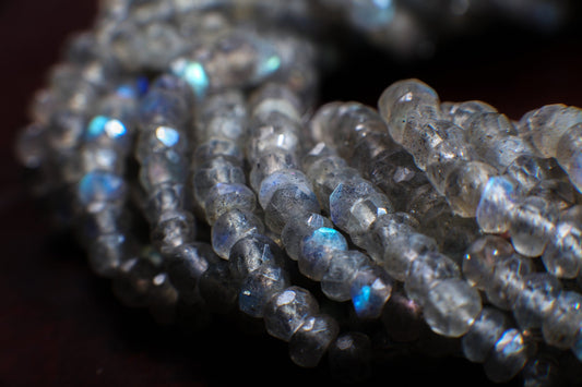 labradorite Rondelle 4-4.5mm faceted Natural Micro Faceted Blue Flash Labradorite Gemstone Jewelry Making DIY Beads 13&quot; Strand