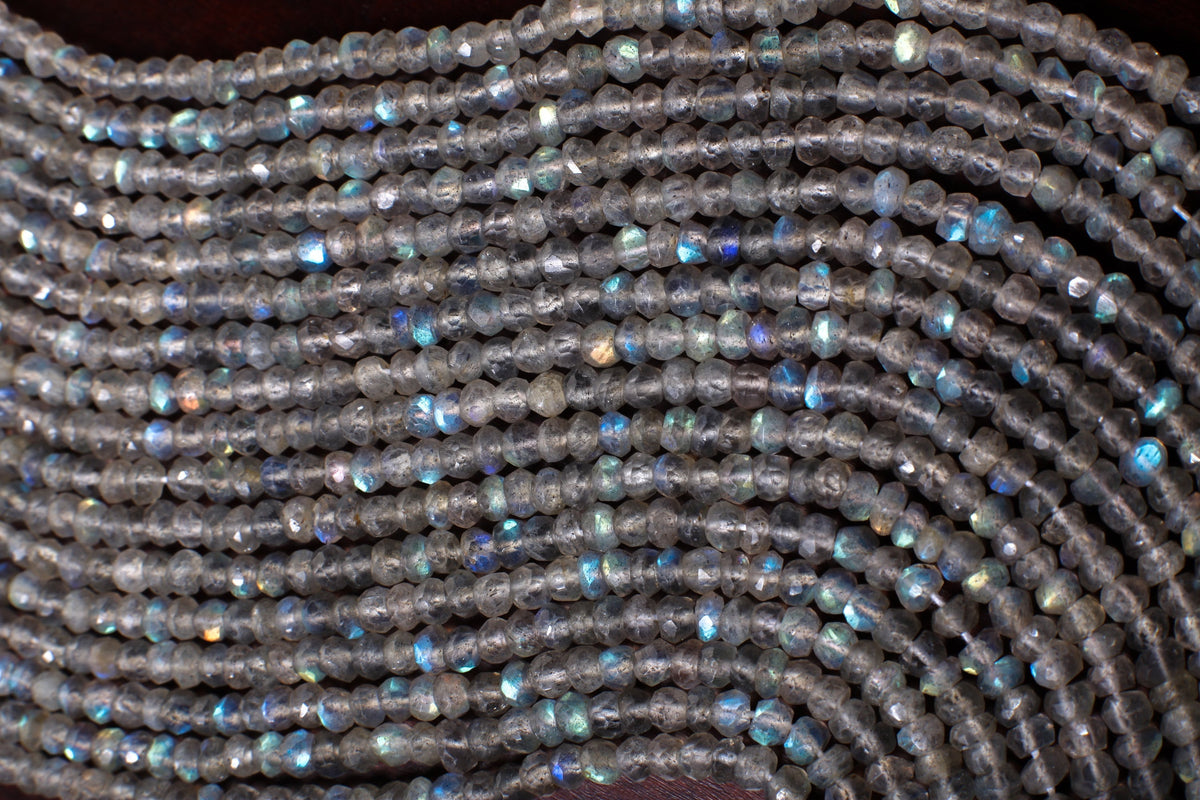 labradorite Rondelle 4-4.5mm faceted Natural Micro Faceted Blue Flash Labradorite Gemstone Jewelry Making DIY Beads 13" Strand