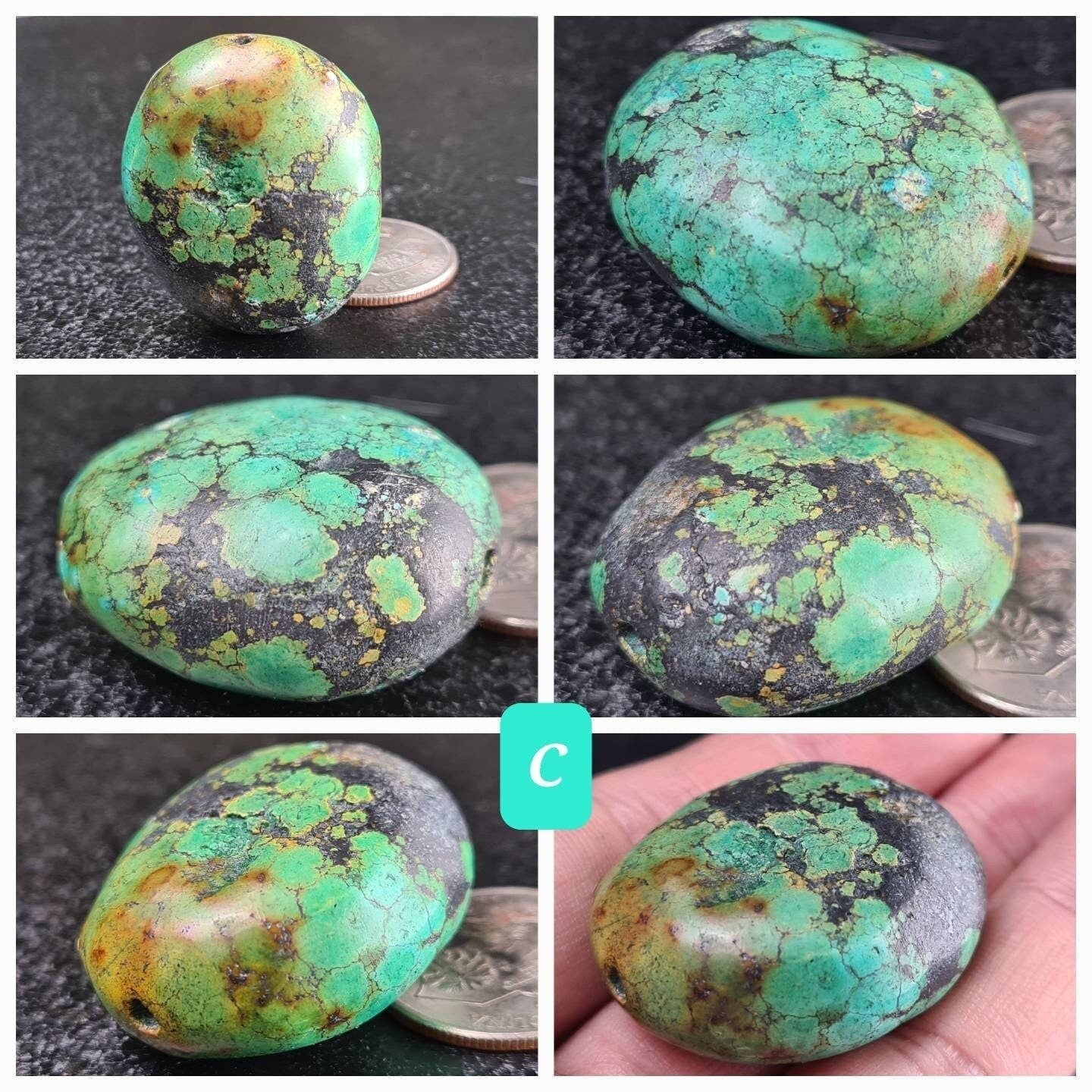 Turquoise Pebble, AAA Tibetan Spiderweb Blue-Greenish Turquoise Pebble ,Rare, Jewelry Focal, Pendant, Palm Stone or Collection Healing Gem