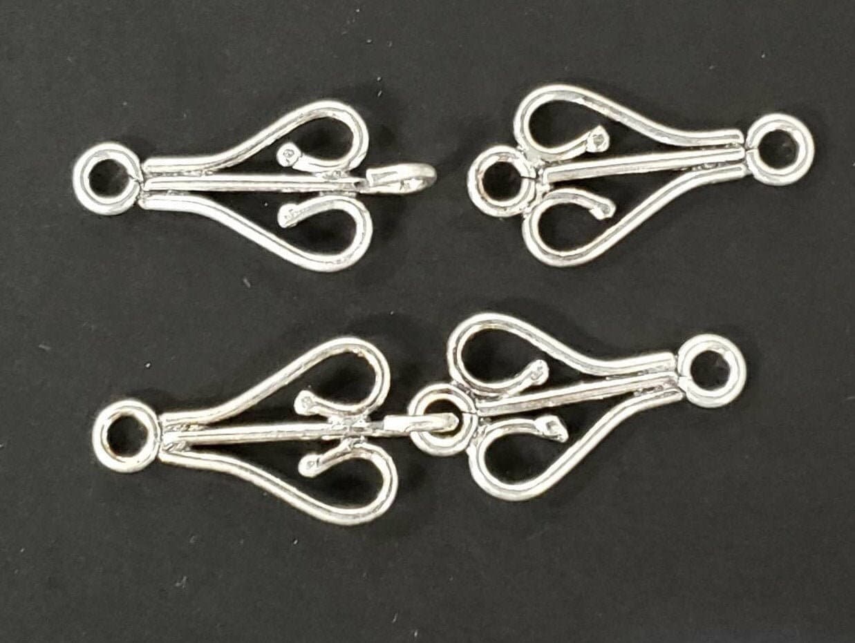 2 Sets 925 Sterling Silver Bali Hook and Eye Clasp. Jewelry Making, 25mm Hook & 25mm Eye