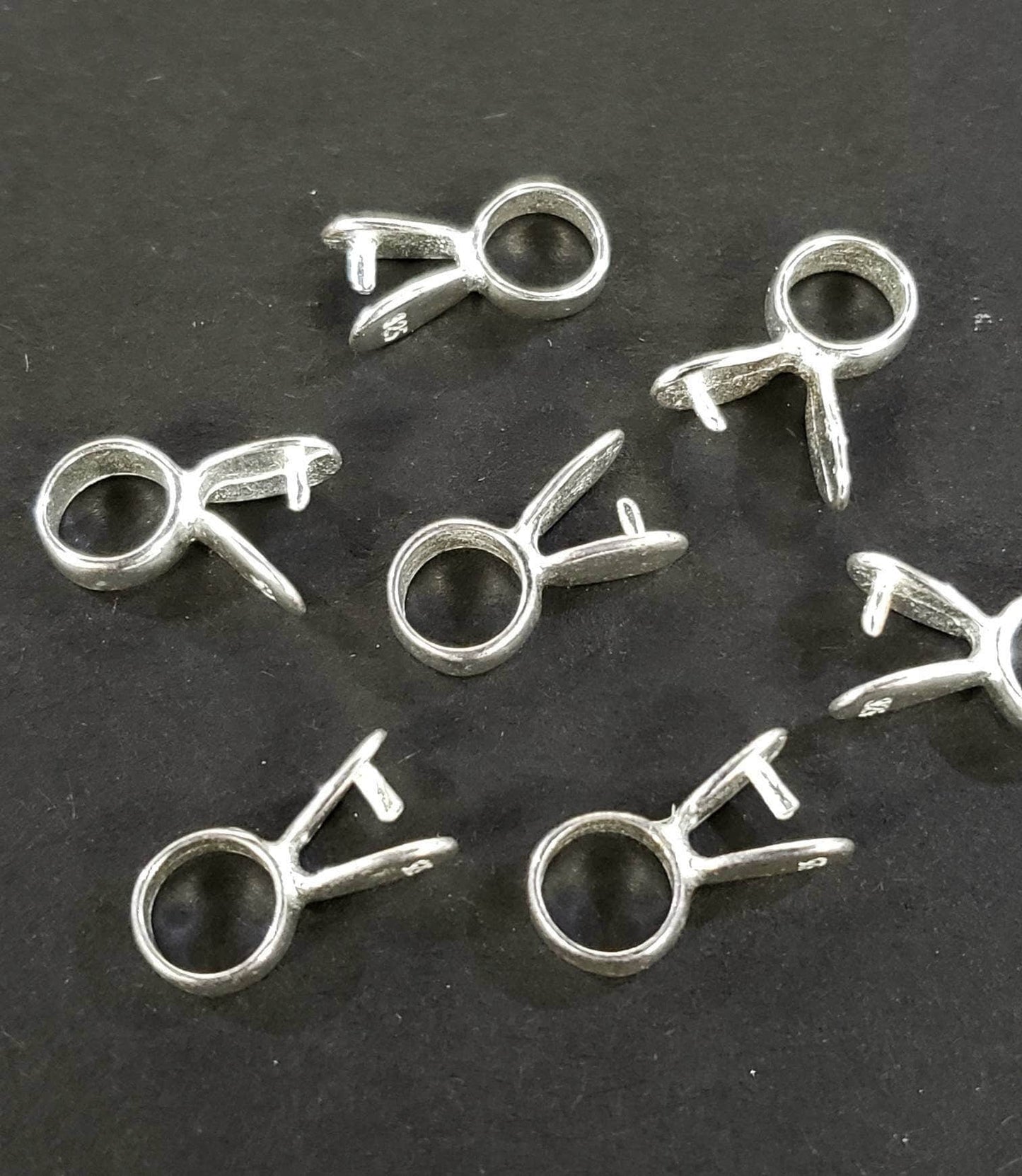 2 Pcs 925 Sterling Silver 6x12mm pinch bail pendant holder, Jewelry making supplies. 2 pieces bails only