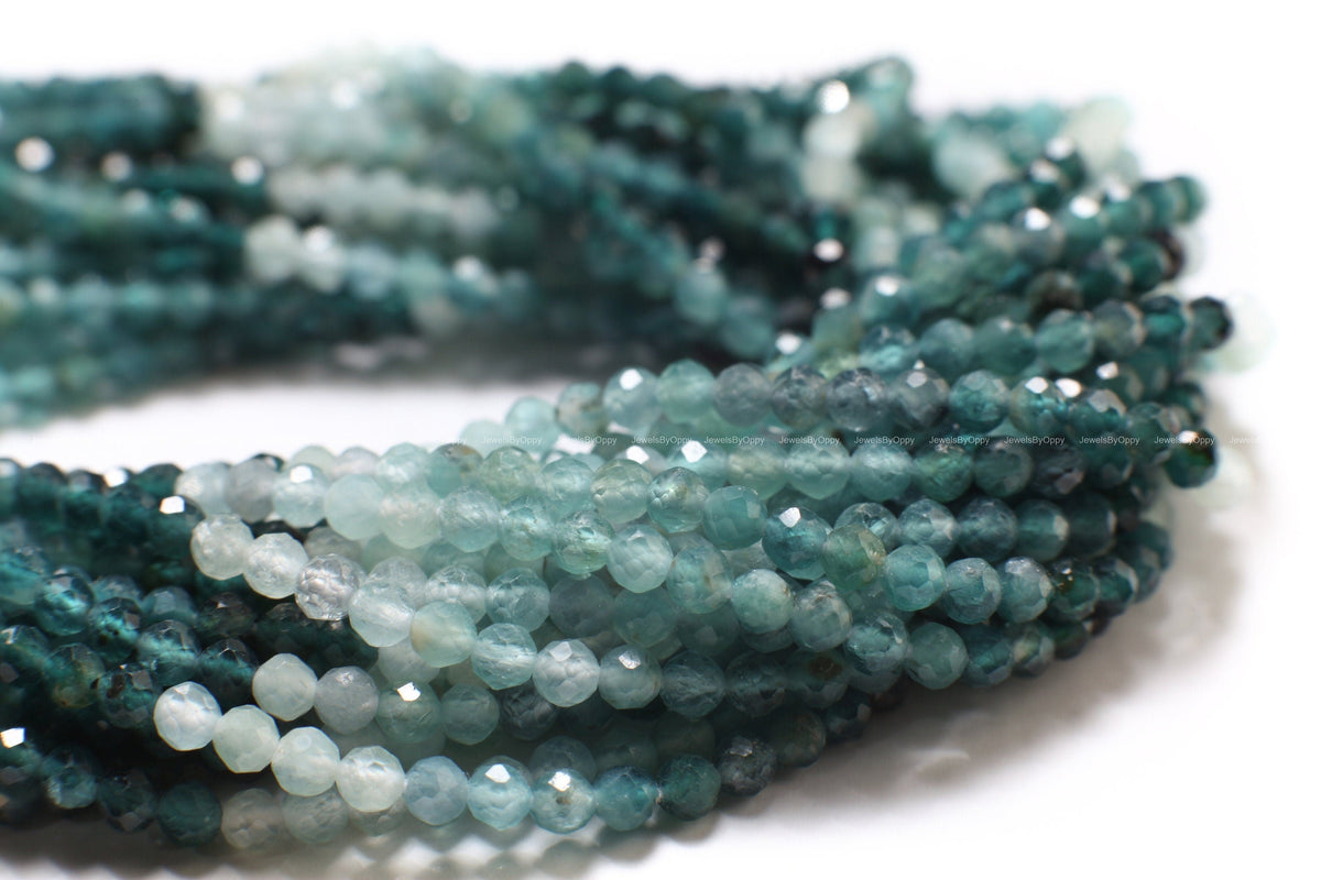 Natural Grandidierite 2mm Faceted Micro Diamond Cut Multi Shaded Round bead, rare, AAA quality,1/2 strand or 12.5" full Strand strand