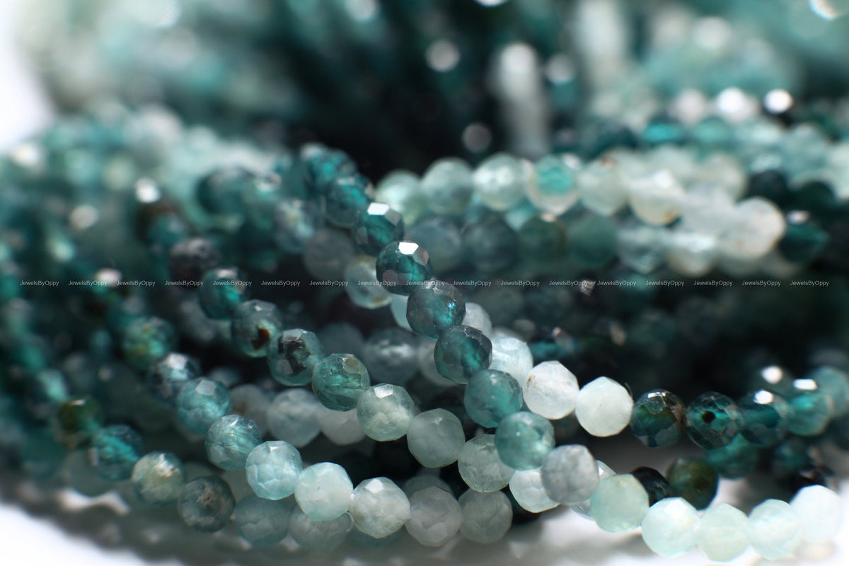 Natural Grandidierite 2mm Faceted Micro Diamond Cut Multi Shaded Round bead, rare, AAA quality,1/2 strand or 12.5" full Strand strand