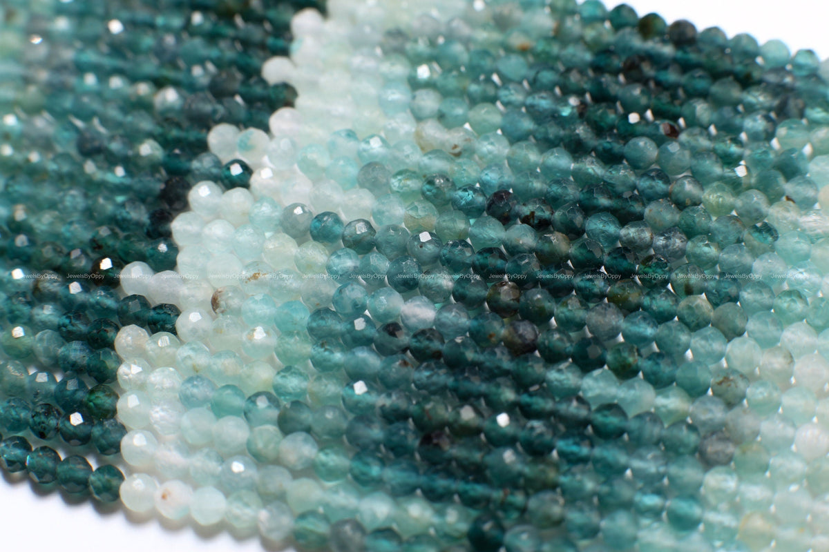 Natural Grandidierite 2mm Faceted Micro Diamond Cut Multi Shaded Round bead, rare, AAA quality,1/2 strand or 12.5" full Strand strand