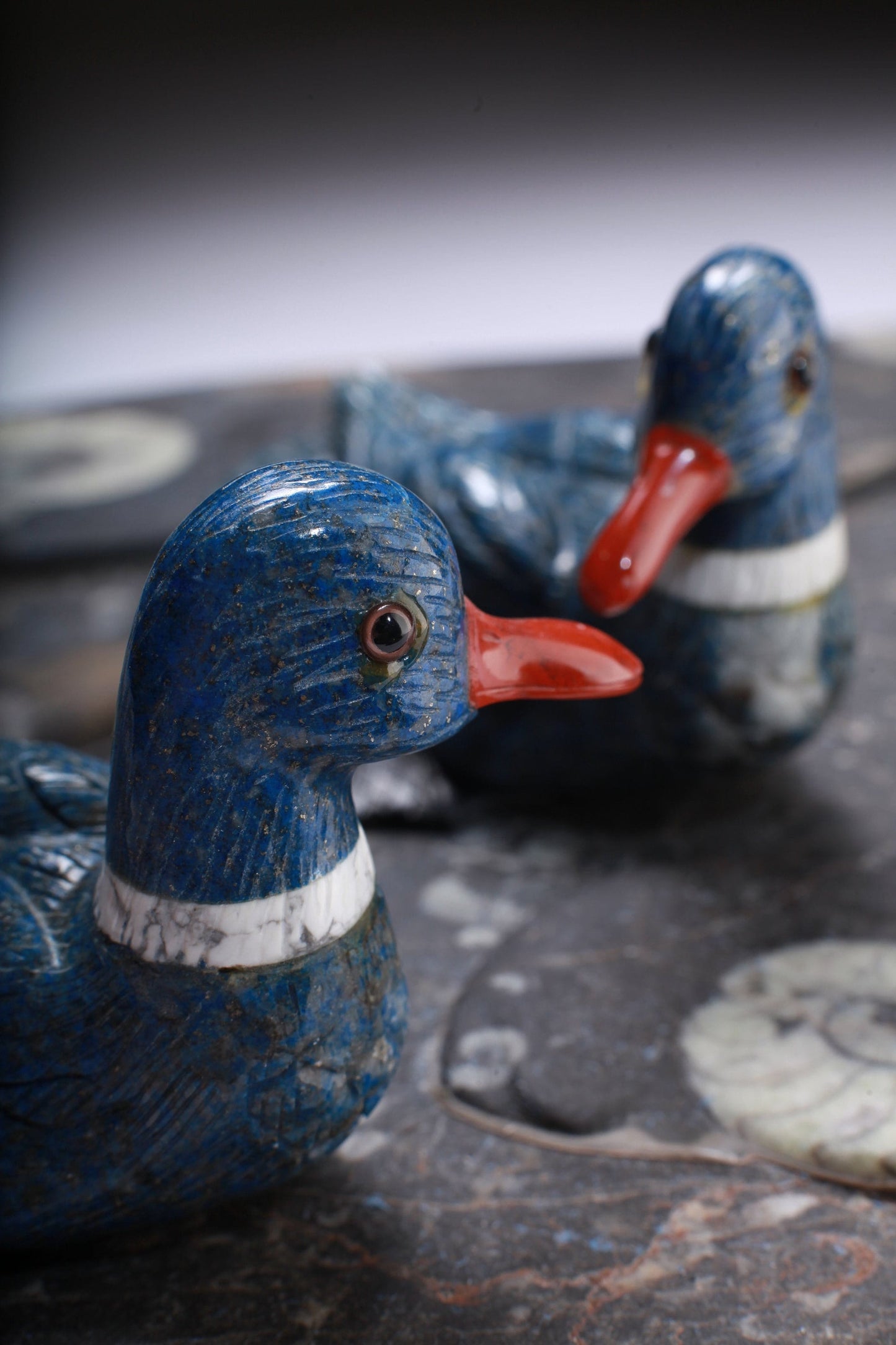 Natural Lapis Lazuli & Red Jasper, White Howlite Duck Carving Realistic Figurine Energy Healing, Home Decor