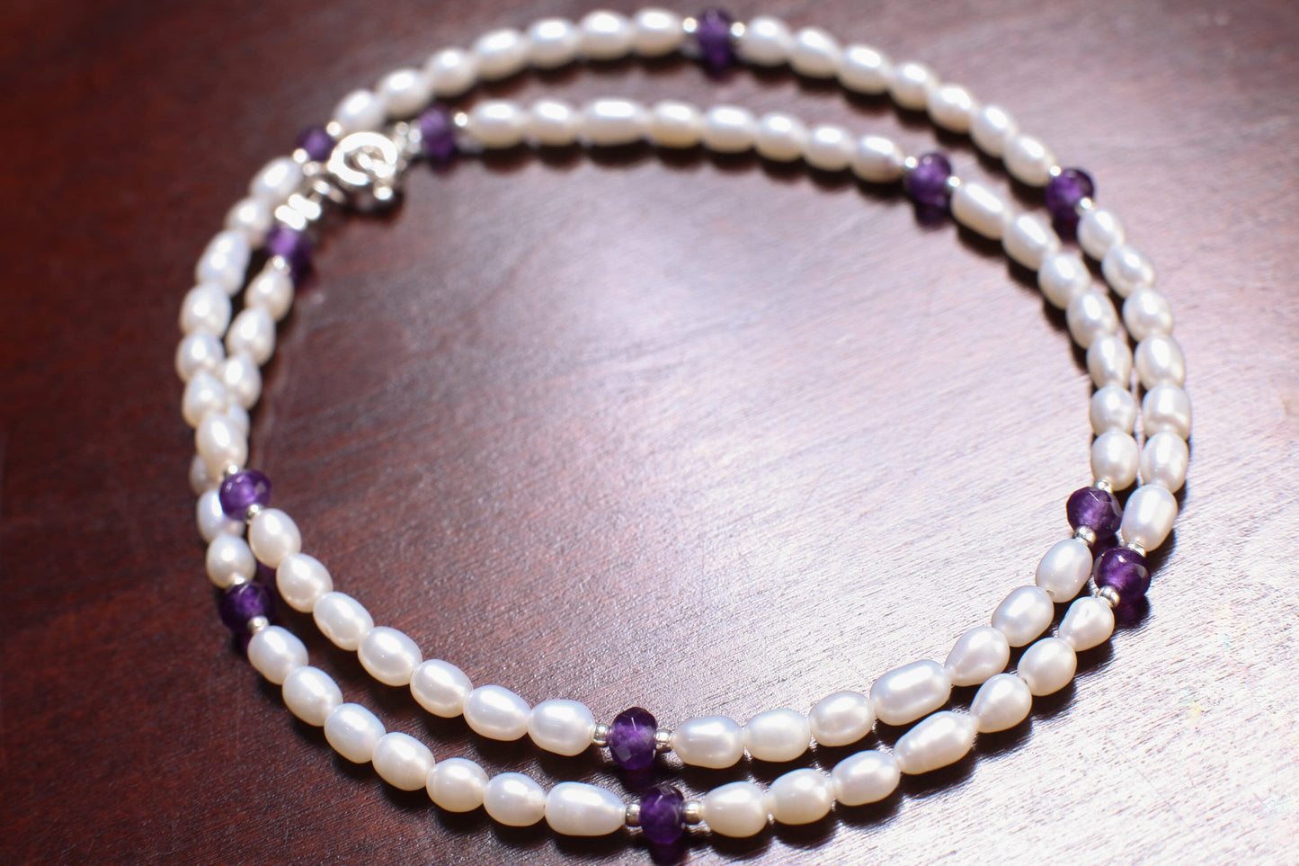 Freshwater Pearl with Genuine Amethyst or Garnet, 925 Sterling Silver spacer and Clasp Necklace, Choker, Layering, Minimalist Holiday Gift