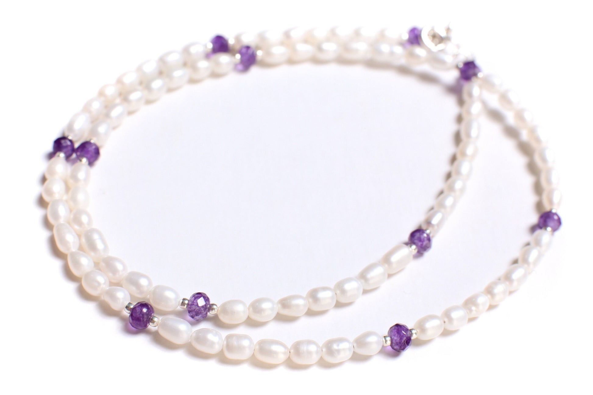 Freshwater Pearl with Genuine Amethyst or Garnet, 925 Sterling Silver spacer and Clasp Necklace, Choker, Layering, Minimalist Holiday Gift