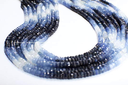 Ombre Sapphire Faceted shaded 2.5-3, 4, 4.5mm roundel Natural AAA Gemstone Beads, Jewelry Making, Bracelet, Necklace, Earrings, 7" or 14"