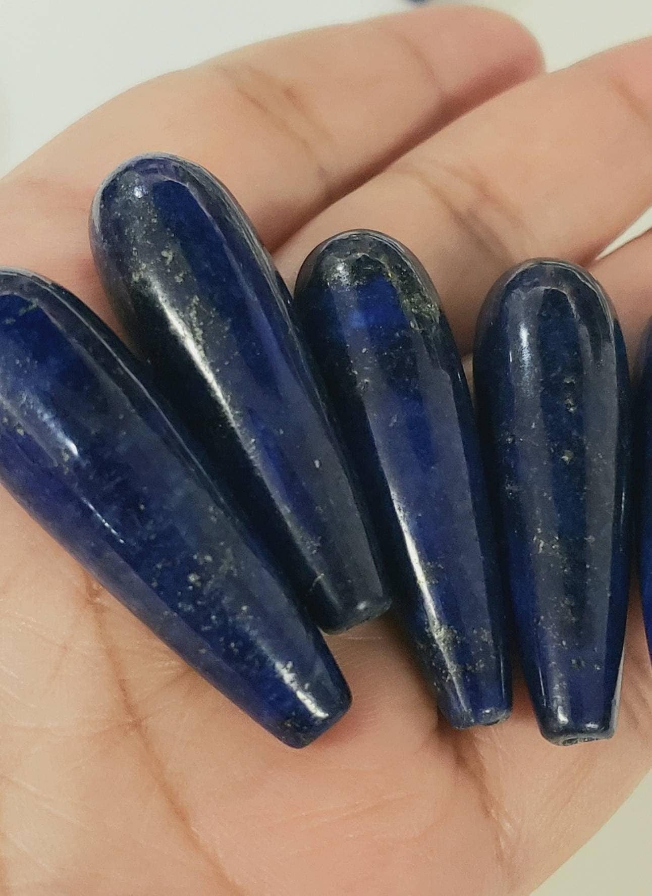 Genuine Lapis Lazuli AA heavy weight 10x39mm long tear drop bead for earrings or pendant making bead, top to bottom drilled.