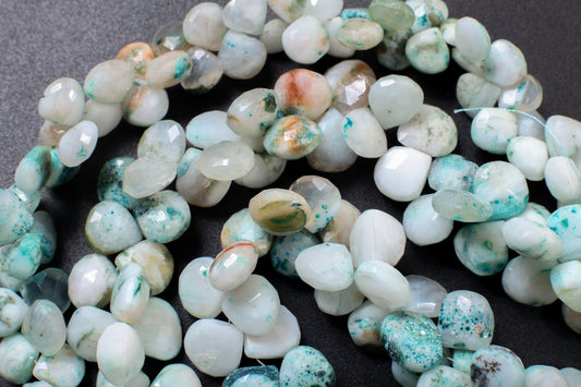 Natural Peruvian Opal Faceted heart Teardrop 10-13mm Jewelry Making Briolette Gemstone Loose Beads 8.5&quot; full Strand