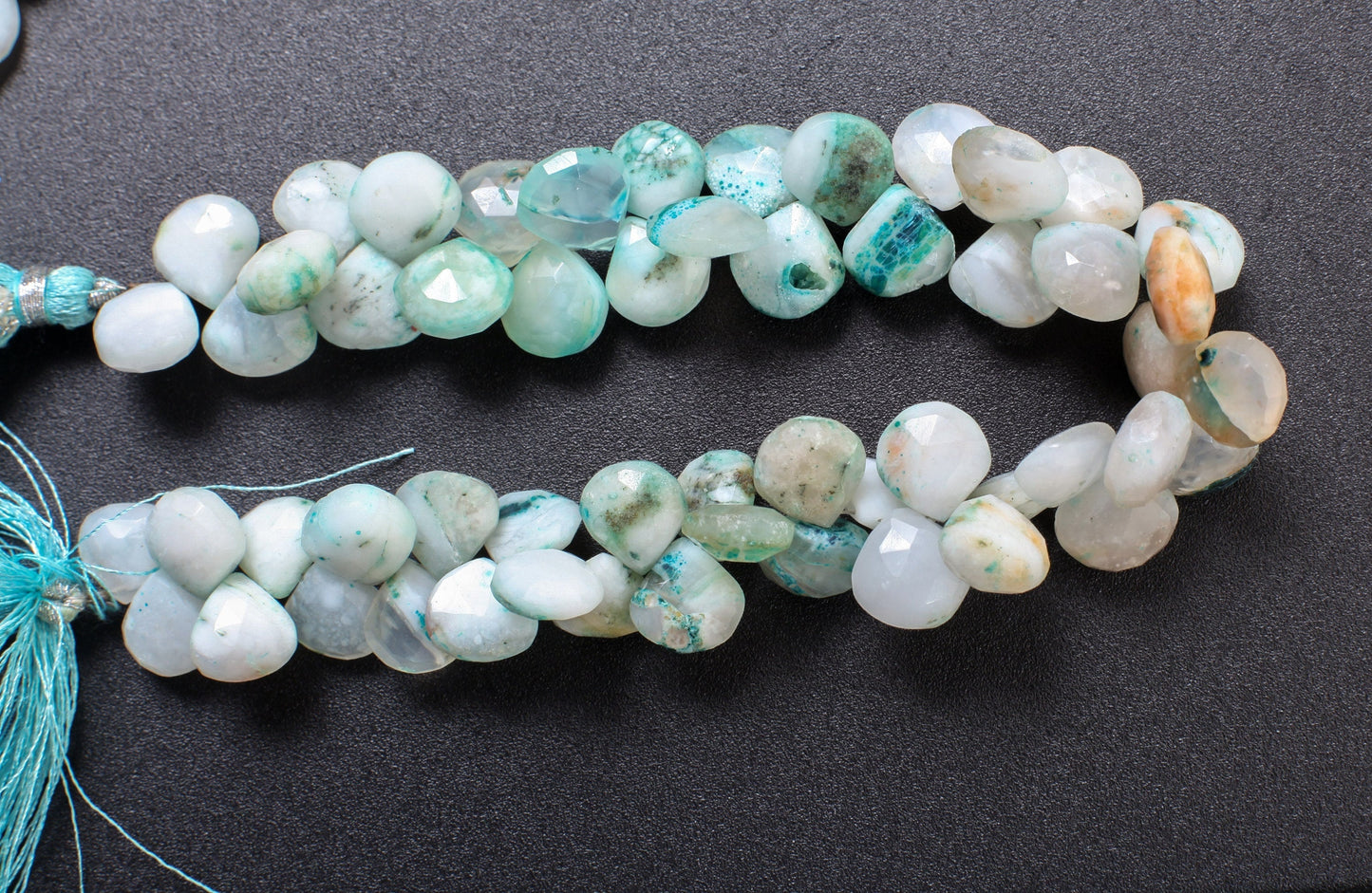 Natural Peruvian Opal Faceted heart Teardrop 10-13mm Jewelry Making Briolette Gemstone Loose Beads 8.5&quot; full Strand