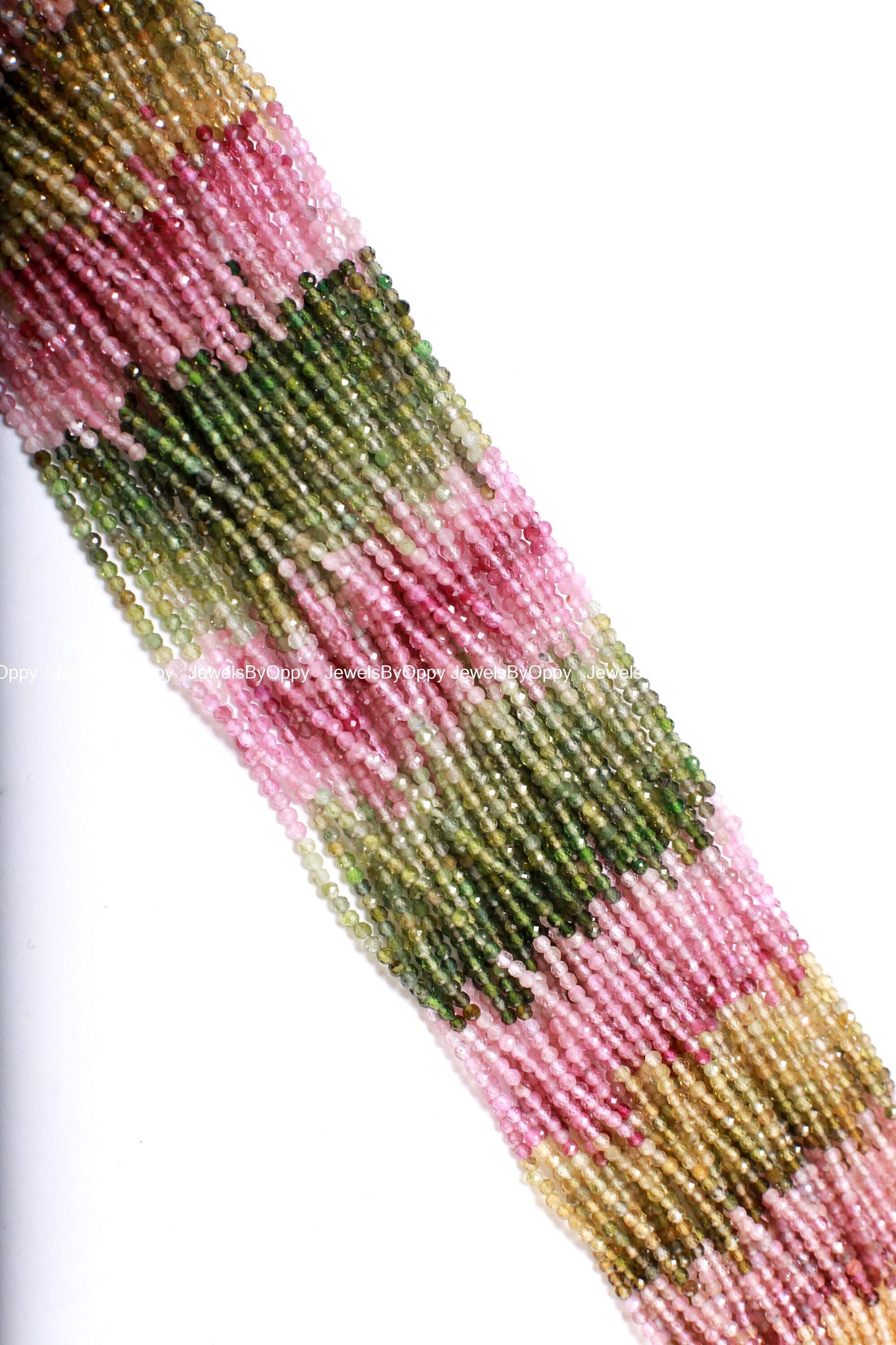 Natural Watermelon Tourmaline 2mm Faceted Micro Diamond Cut multi shaded Round 12”Strand