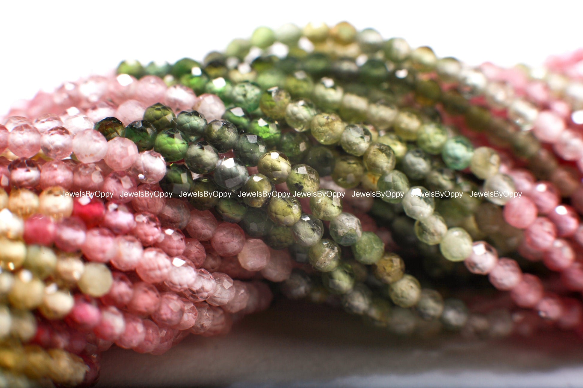 Natural Watermelon Tourmaline 2mm Faceted Micro Diamond Cut multi shaded Round 12”Strand