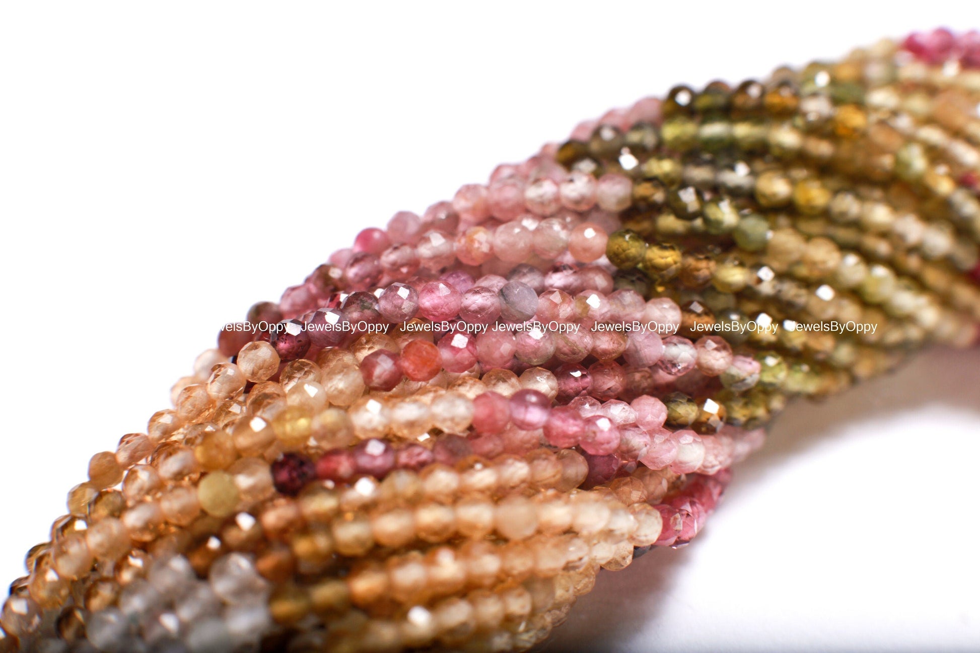 Natural Watermelon Tourmaline 2mm Faceted Micro Diamond Cut multi shaded Round 12”Strand