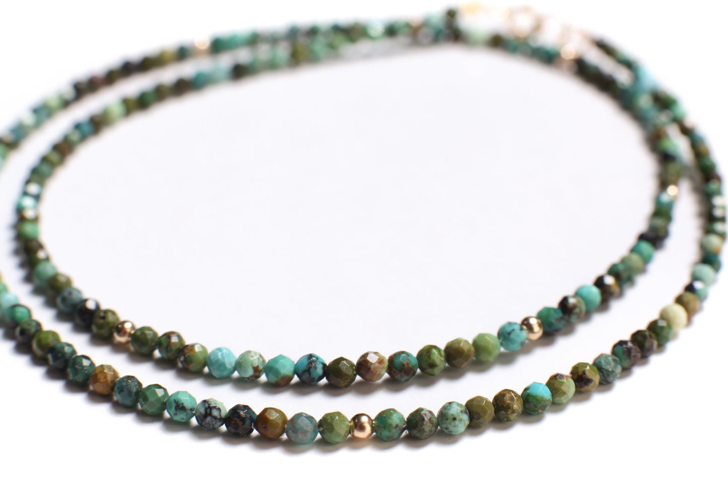 African Turquoise 2mm Faceted Round with 14k Gold Filled Spacer and Clasp Dainty Choker Layering Elegant Necklace, December Birthstone Gift