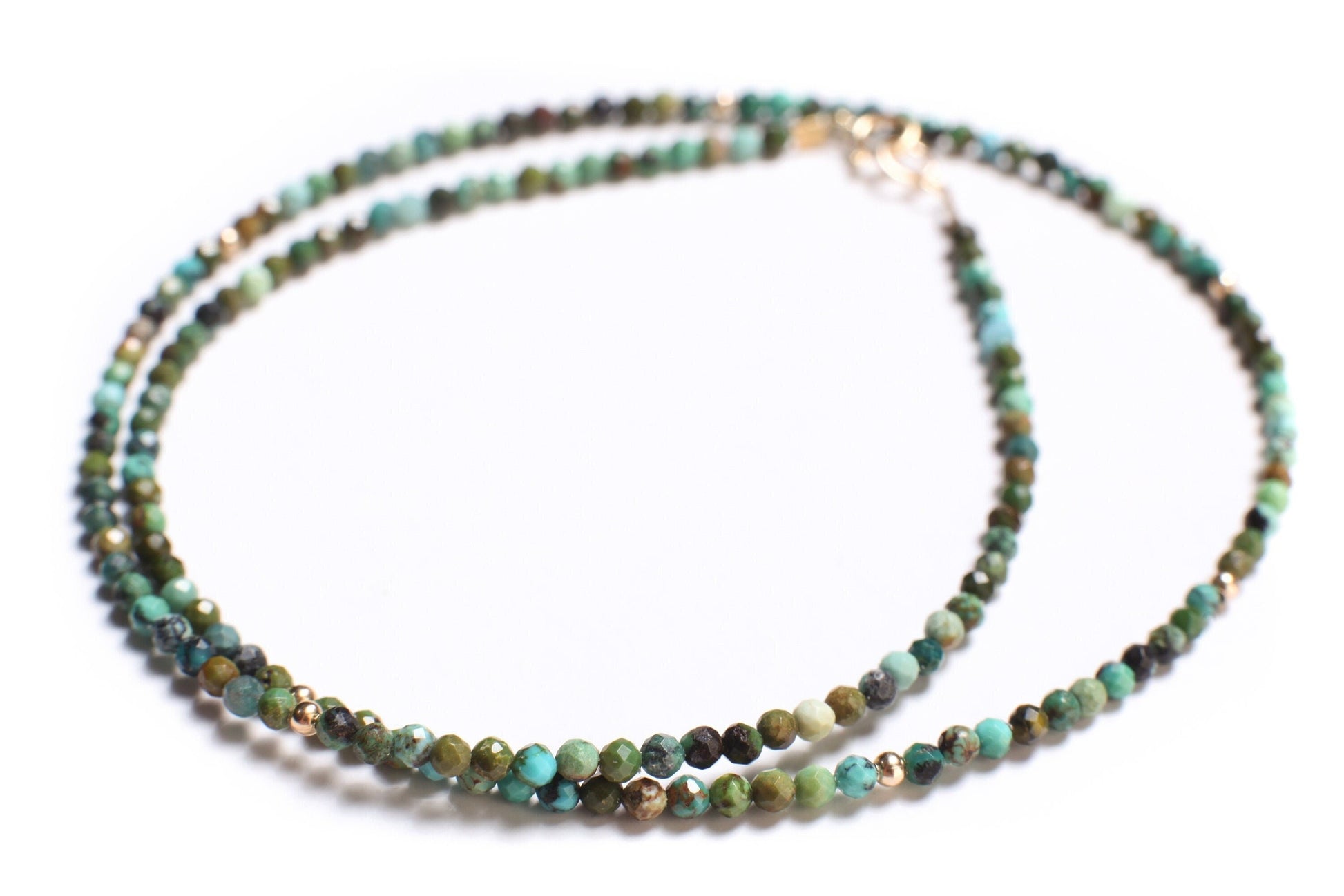 African Turquoise 2mm Faceted Round with 14k Gold Filled Spacer and Clasp Dainty Choker Layering Elegant Necklace, December Birthstone Gift