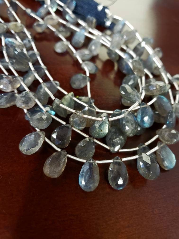 Natural Labradorite Faceted Tear Drop 7x11- 8x13mm graduated 9&quot;strand approx. 22 pcs, Jewelry Making Beads, healing gems
