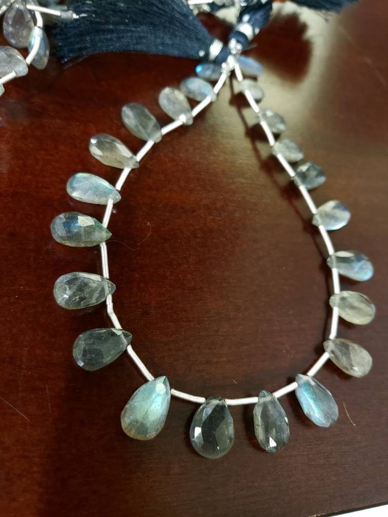 Natural Labradorite Faceted Tear Drop 7x11- 8x13mm graduated 9&quot;strand approx. 22 pcs, Jewelry Making Beads, healing gems