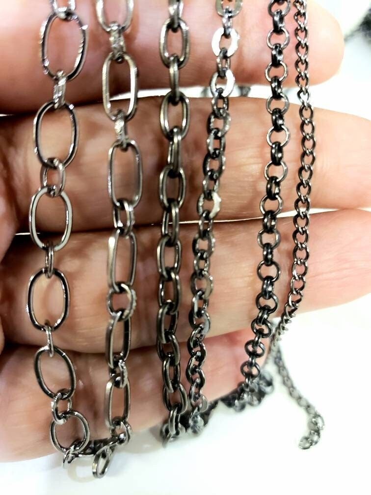 3 feet gunmetal black chain for jewelry making supplies,curb,rolo,flat cable,long cable,rectangle link, oval link chain,sell by 1 yard, 36&quot;