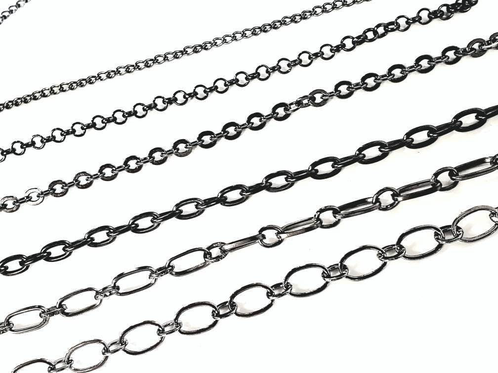 3 feet gunmetal black chain for jewelry making supplies,curb,rolo,flat cable,long cable,rectangle link, oval link chain,sell by 1 yard, 36"