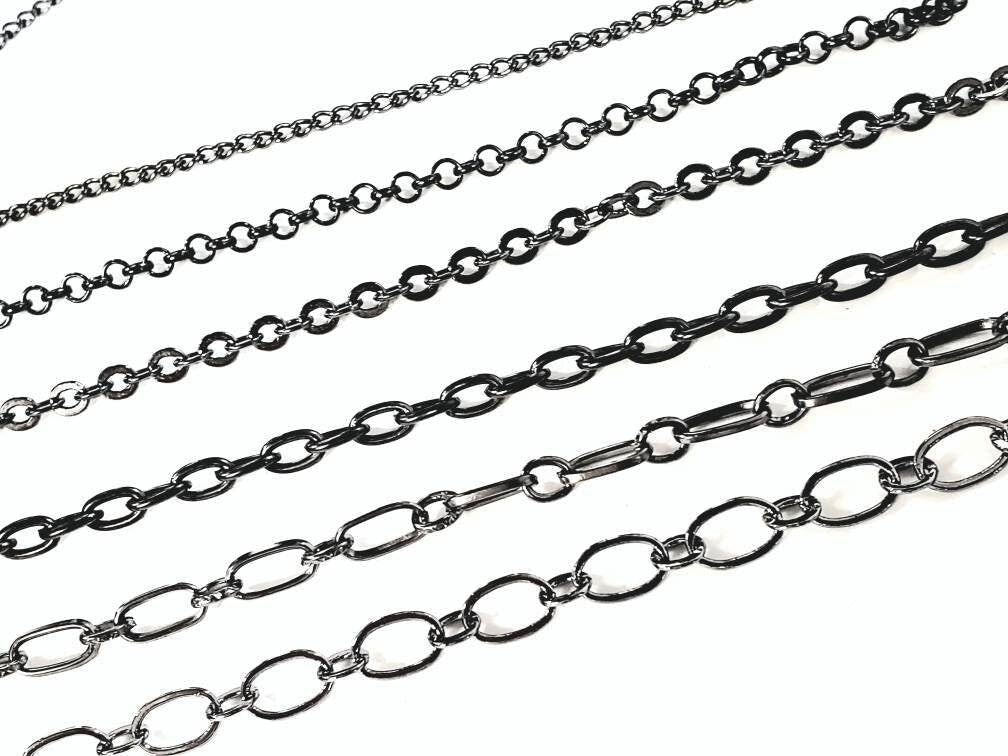 3 feet gunmetal black chain for jewelry making supplies,curb,rolo,flat cable,long cable,rectangle link, oval link chain,sell by 1 yard, 36"