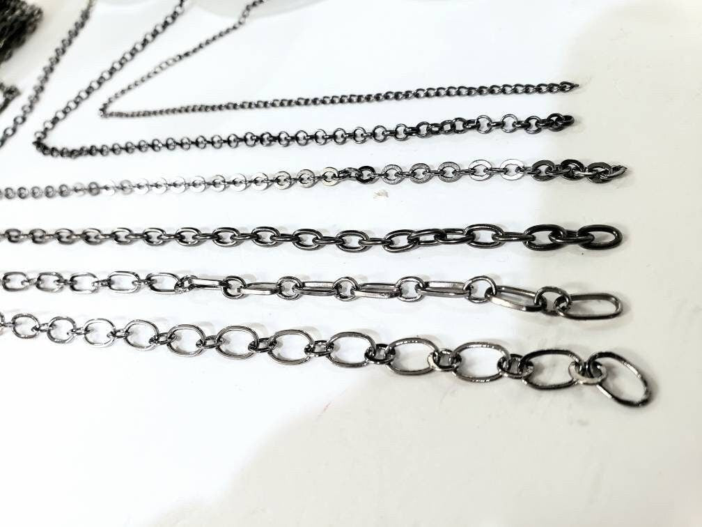 3 feet gunmetal black chain for jewelry making supplies,curb,rolo,flat cable,long cable,rectangle link, oval link chain,sell by 1 yard, 36"
