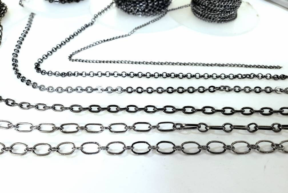 3 feet gunmetal black chain for jewelry making supplies,curb,rolo,flat cable,long cable,rectangle link, oval link chain,sell by 1 yard, 36&quot;