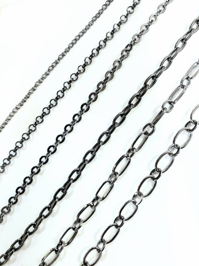 3 feet gunmetal black chain for jewelry making supplies,curb,rolo,flat cable,long cable,rectangle link, oval link chain,sell by 1 yard, 36&quot;